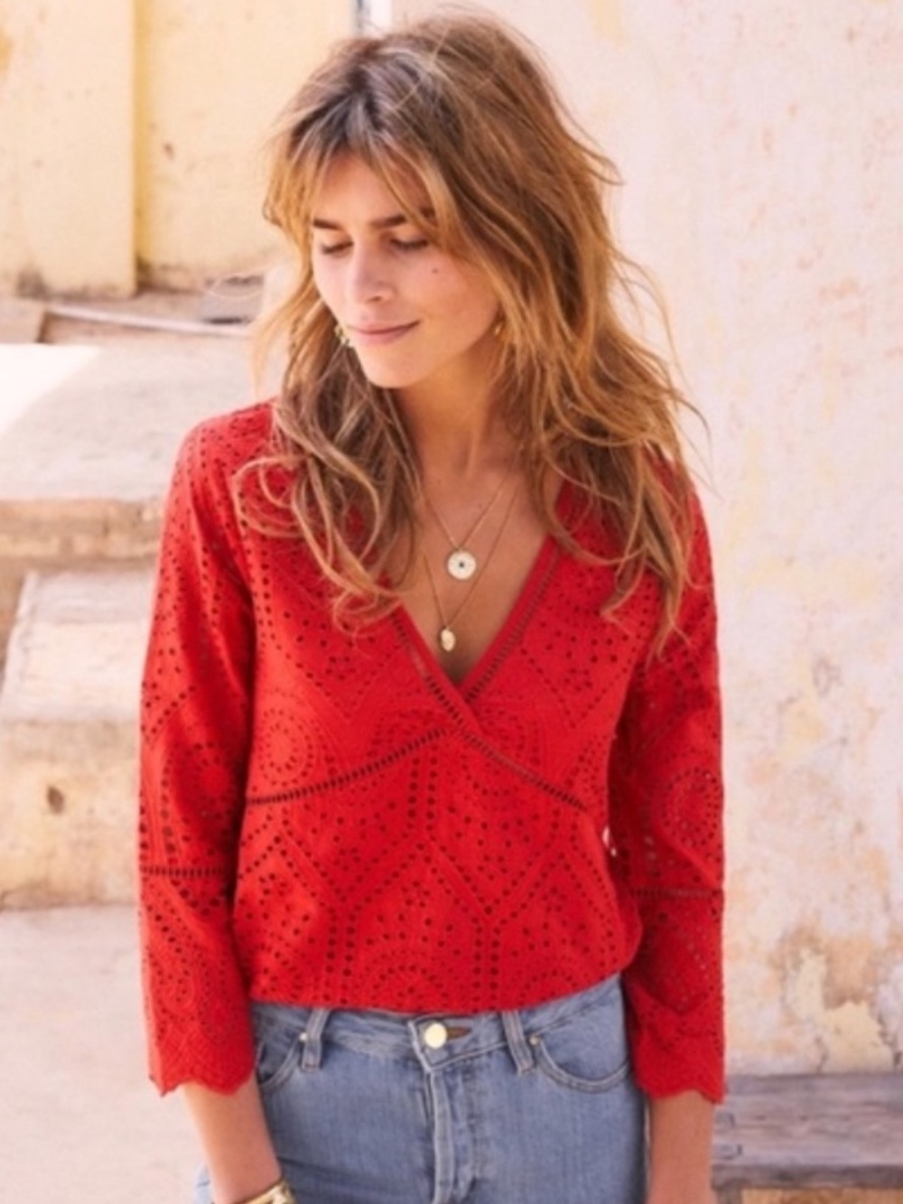 NWT Sezane Andrea Blouse in Rubis Red 34